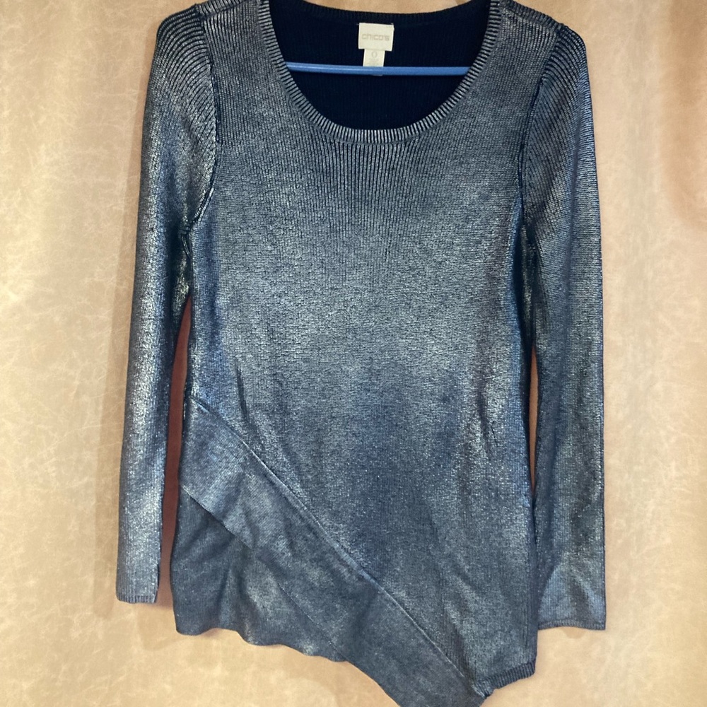 Chicos women’s top. Navy and silver size S